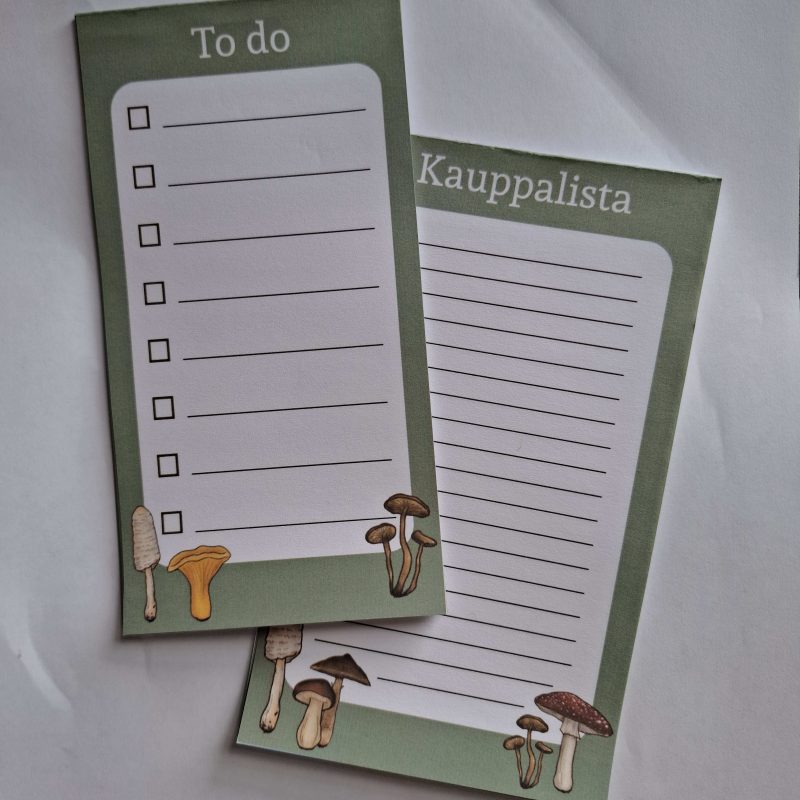 Sieni to do- ja ostoslistat/Mushroom to do and shopping lists